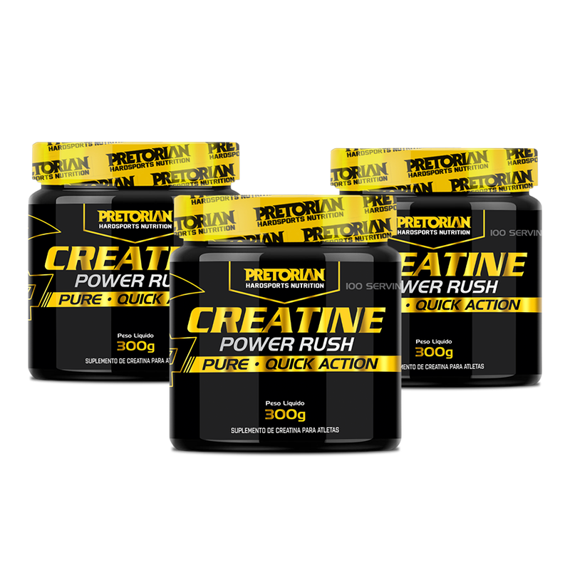 3 Potes Creatinas POWER RUSH 300GR - PRETORIAN - Loja da Creatina