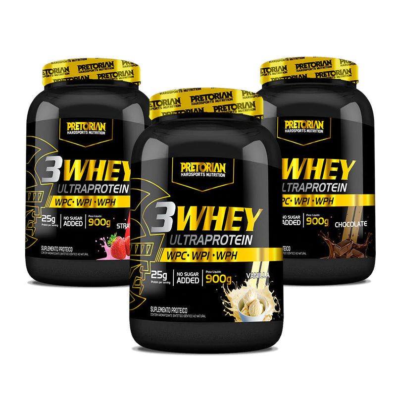 3 Potes de 3 Whey Ultra Protein Diversos Sabores - Pretorian 900g - Loja da Creatina