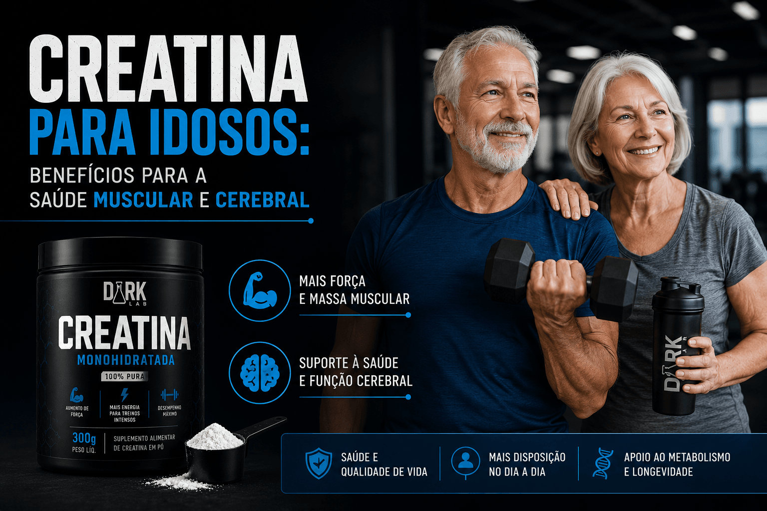 Idoso ativo treinando para obter os benefícios da creatina para idosos.